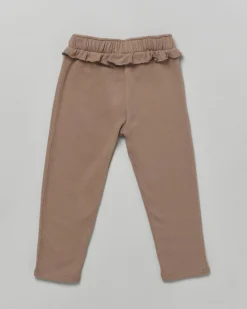 Pantalone Lil'Atelier marrone in felpa di cotone con coulisse e rouche