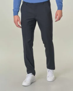 Pantalone Meyer Bonn blu in micro pied de poule di misto cotone e lana stretch a gamba dritta