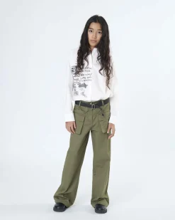 Pantalone palazzo cargo To be Too verde militare con cintura nera