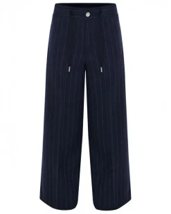 Pantalone palazzo Kocca blu in tessuto stretch gessato con coulisse