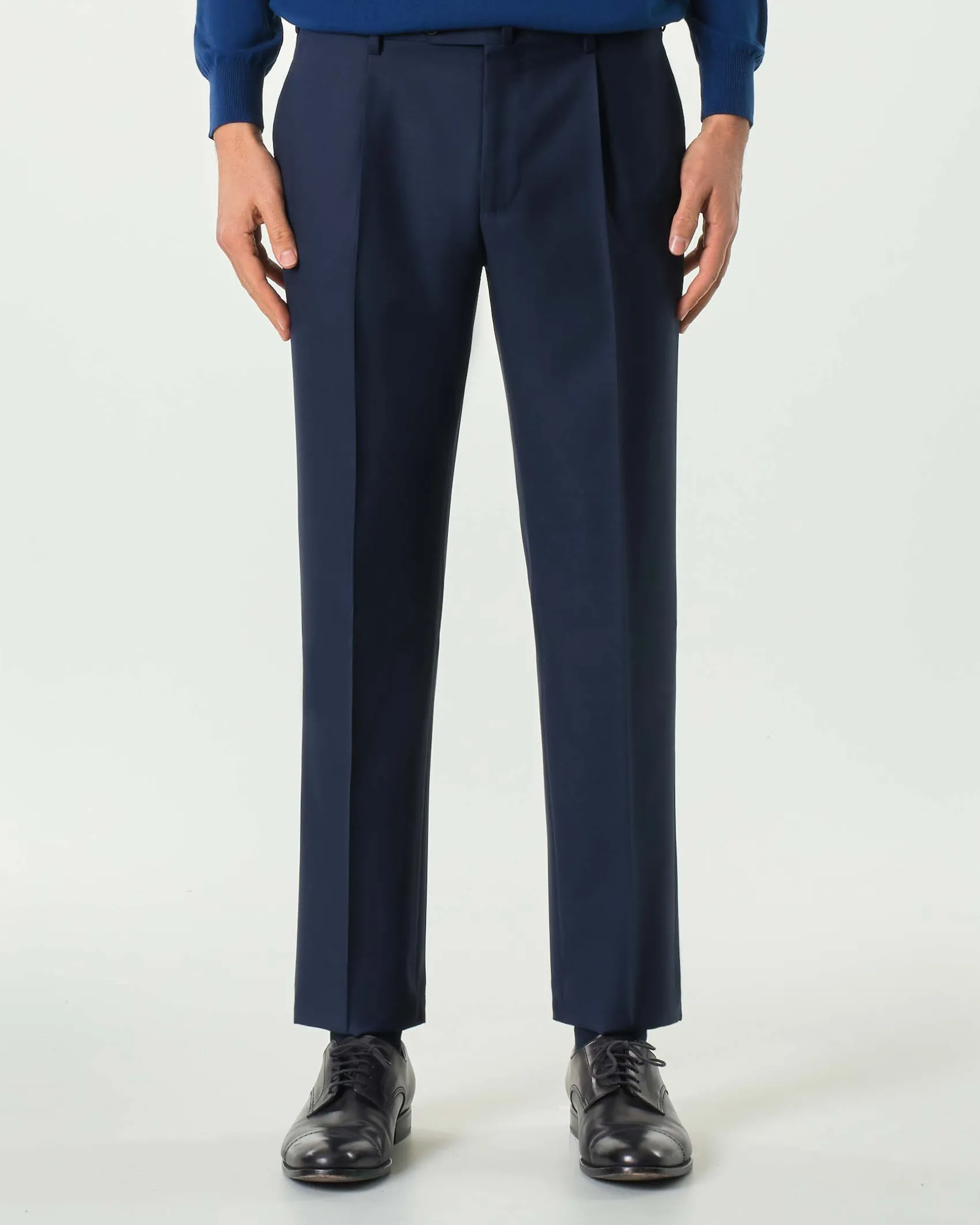 Pantalone Pellizzari drop7 blu in tela di pura lana con una pinces