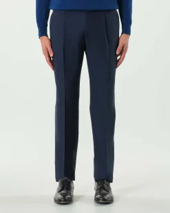 Pantalone Pellizzari drop6 blu in tela di pura lana con una pinces
