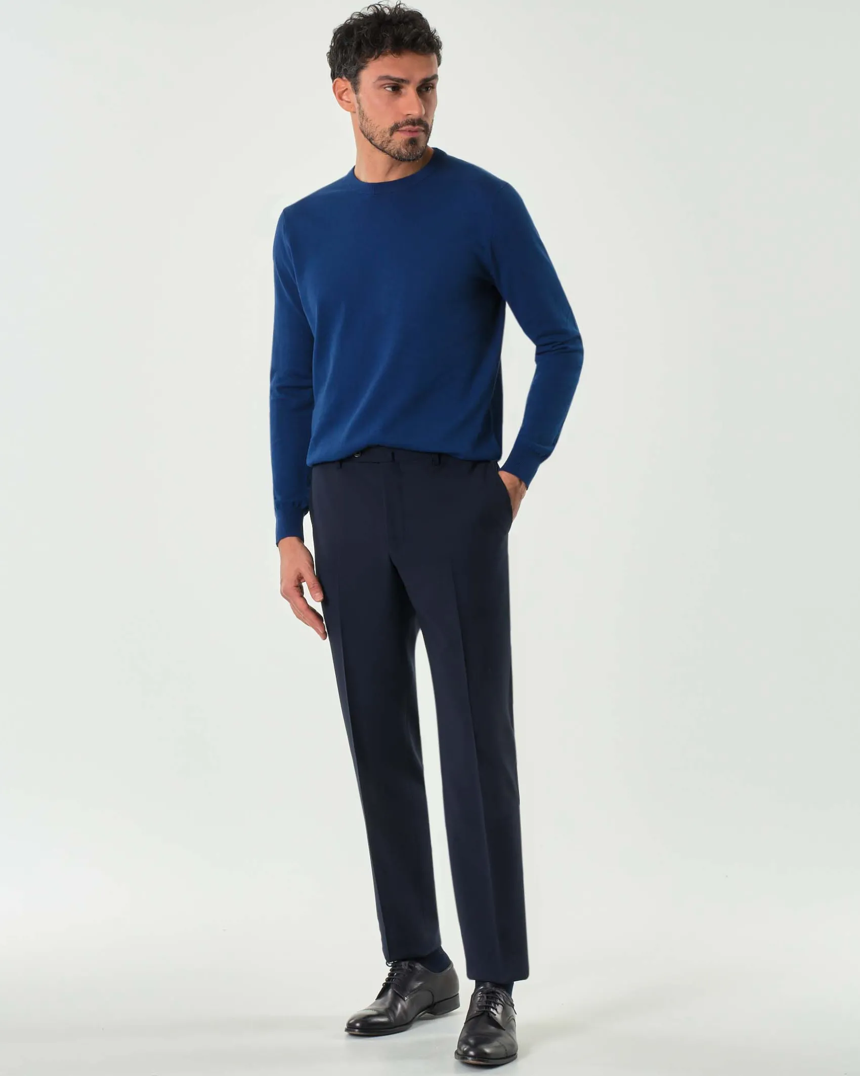 Pantalone Pellizzari drop6 blu in tela Marzotto di pura lana