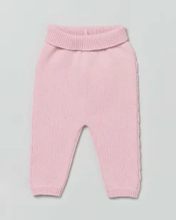 Pantalone rosa in pura lana con tape a trecce