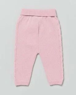 Pantalone rosa in pura lana con tape a trecce
