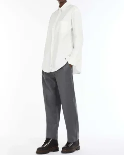 Pantaloni a gamba dritta grigi in flanella con tasche applicate con patta sul retro