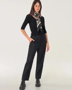 Pantaloni a gamba dritta nero in flanella con tasche applicate con patta sul retro