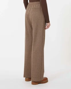 Pantaloni a microfantasia color noce e marrone Weekend Max Mara in cotone e lana con elastico inserito in vita