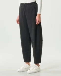Pantaloni a pallocino Jurerê grigi in misto viscosa stretch punto Milano a microfantasia jacquard nera