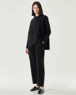 Pantaloni a pallocino JurerĂȘ neri in bangalina di misto viscosa stretch con elastico inserito in vita