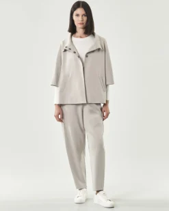 Pantaloni a pallocino Jurerê color ghiaccio in misto viscosa stretch punto Milano con elastico inserito in vita