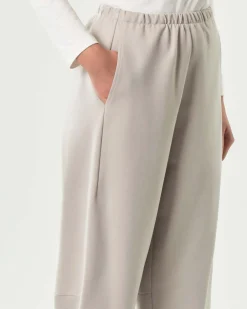 Pantaloni a pallocino Jurerê color ghiaccio in misto viscosa stretch punto Milano con elastico inserito in vita