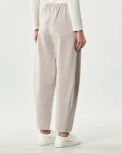 Pantaloni a pallocino Jurerê color ghiaccio in misto viscosa stretch punto Milano con elastico inserito in vita