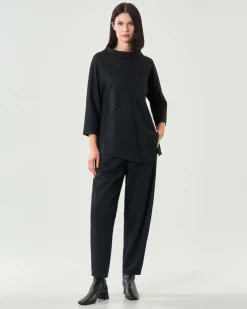 Pantaloni a pallocino JurerĂȘ grigio antracite in misto viscosa stretch a motivo spinato con elastico inserito in vita