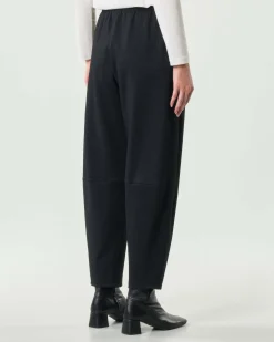 Pantaloni a pallocino Jurerê grigio antracite in misto viscosa stretch a motivo spinato con elastico inserito in vita