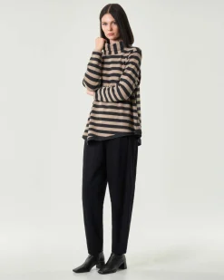 Pantaloni a pallocino JurerĂȘ neri in tricot di misto viscosa stretch con elastico inserito in vita