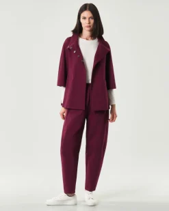 Pantaloni a pallocino Jurerê color bordeaux in misto viscosa stretch punto Milano con elastico inserito in vita