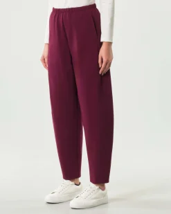 Pantaloni a pallocino Jurerê color bordeaux in misto viscosa stretch punto Milano con elastico inserito in vita