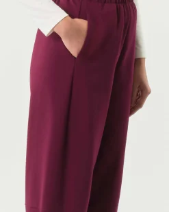 Pantaloni a pallocino Jurerê color bordeaux in misto viscosa stretch punto Milano con elastico inserito in vita