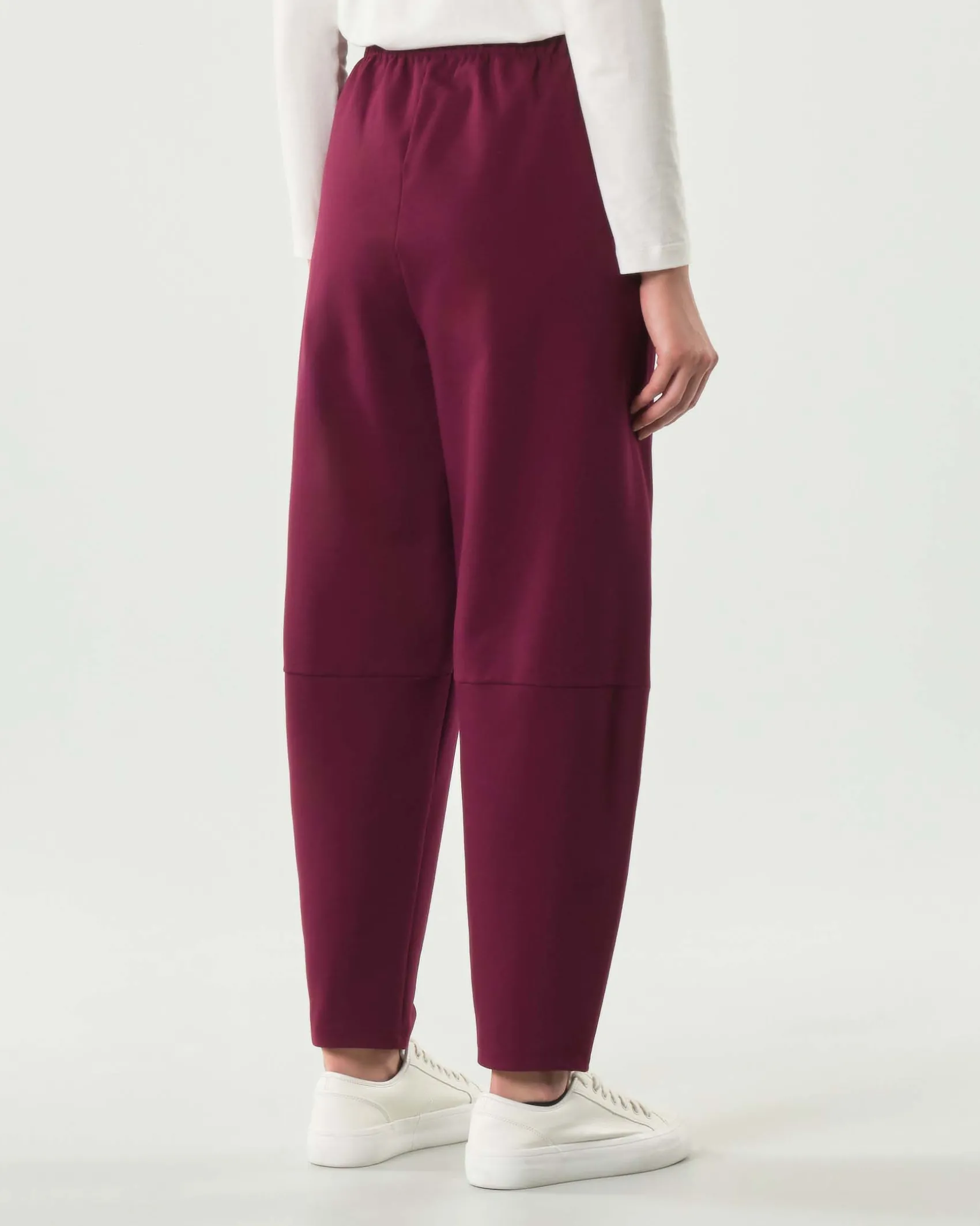 Pantaloni a pallocino Jurerê color bordeaux in misto viscosa stretch punto Milano con elastico inserito in vita