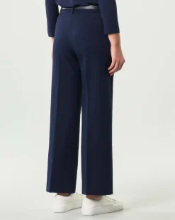 Pantaloni alla caviglia blu Emme Marella in tessuto diagonale stretch dalla linea dritta