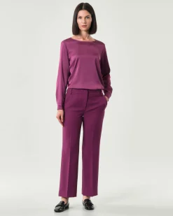 Pantaloni alla caviglia color ciclamino Emme Marella in tessuto diagonale stretch dalla linea a trombetta