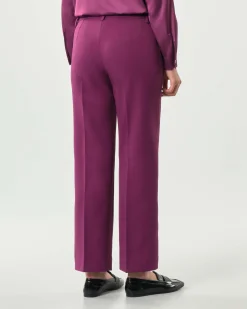Pantaloni alla caviglia color ciclamino Emme Marella in tessuto diagonale stretch dalla linea a trombetta