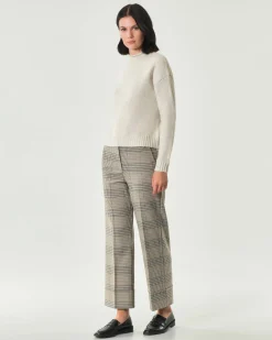Pantaloni alla caviglia Emme Marella a fantasia check verde militare e beige con risvolto al fondo