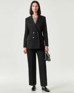 Pantaloni alla caviglia neri Emme Marella in tessuto diagonale stretch dalla linea dritta