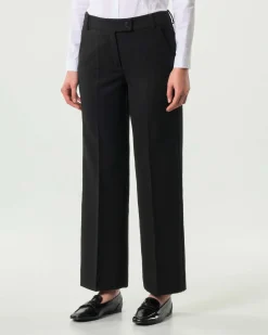 Pantaloni alla caviglia neri Emme Marella in tessuto diagonale stretch dalla linea dritta