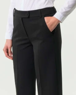 Pantaloni alla caviglia neri Emme Marella in tessuto diagonale stretch dalla linea dritta