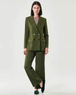 Pantaloni alla caviglia verde bosco Emme Marella in tessuto diagonale stretch dalla linea dritta