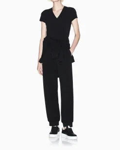 Pantaloni Armani Exchange neri in viscosa blend con dettagli in maglia di cotone