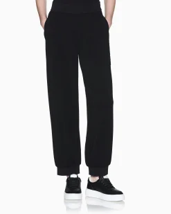 Pantaloni Armani Exchange neri in viscosa blend con dettagli in maglia di cotone