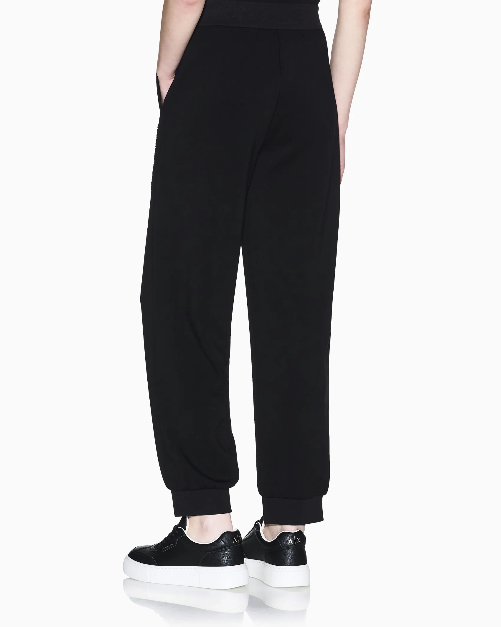 Pantaloni Armani Exchange neri in viscosa blend con dettagli in maglia di cotone