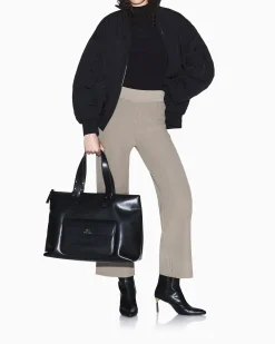 Pantaloni Armani Exchange beige in maglia misto viscosa a costine in rilievo