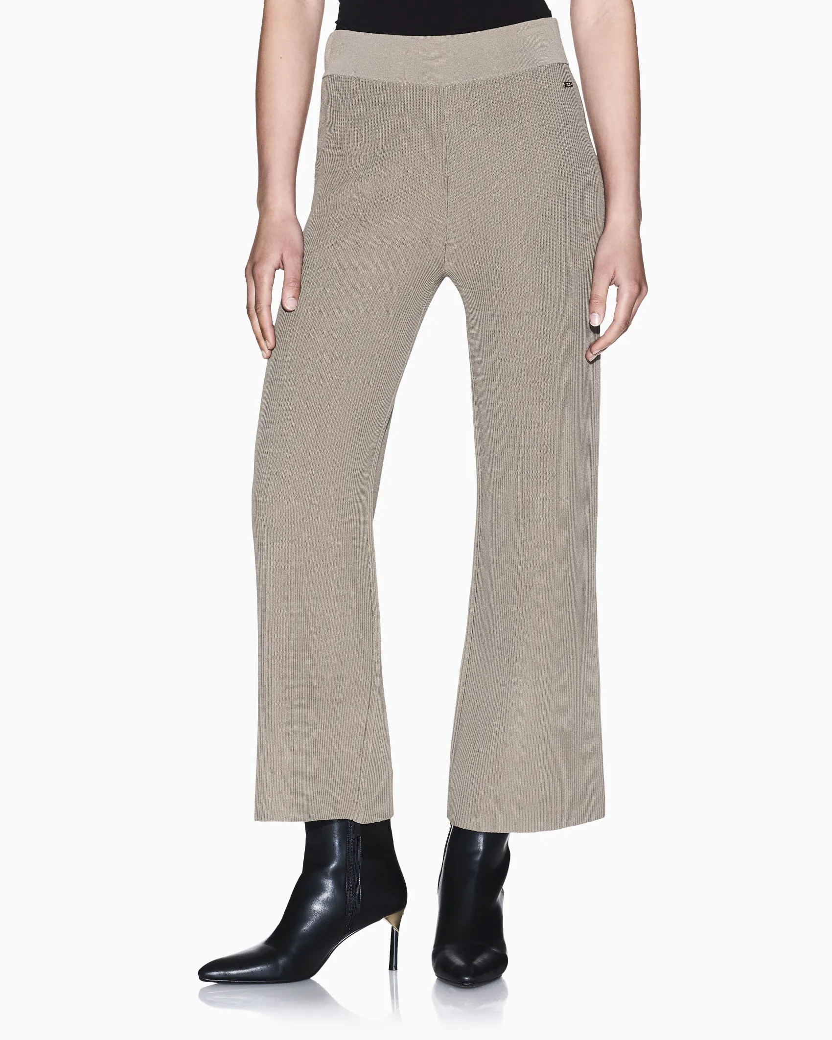 Pantaloni Armani Exchange beige in maglia misto viscosa a costine in rilievo