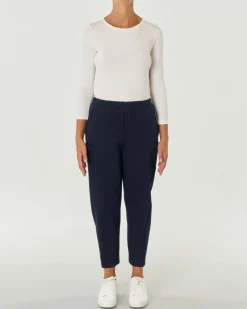 Pantaloni balloon blu in jersey punto Milano di viscosa stretch