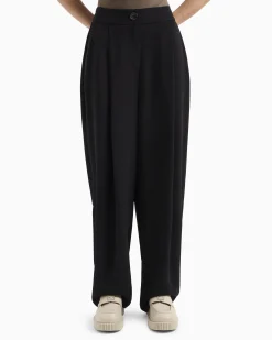 Pantaloni balloon neri ampi in tela con pinces frontali