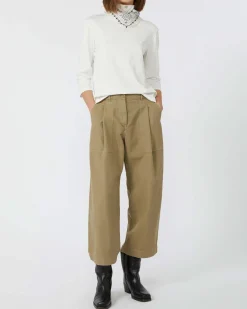Pantaloni barrel leg color khaki Weekend Max Mara in cotone con pinces in vita