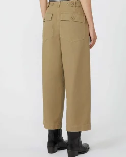 Pantaloni barrel leg color khaki Weekend Max Mara in cotone con pinces in vita