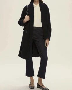 Pantaloni blu alla caviglia a trombetta Emme Marella in twill di cotone stretch