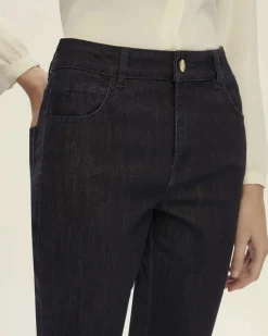 Pantaloni blu alla caviglia a trombetta Emme Marella in twill di cotone stretch