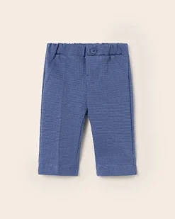 Pantaloni blu in cotone stretch microfantasia con elastico inserito in vita 6-18 mesi