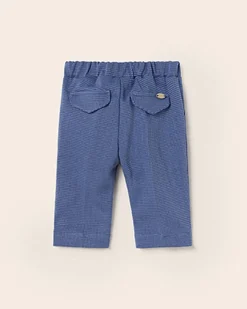 Pantaloni blu in cotone stretch microfantasia con elastico inserito in vita 6-18 mesi