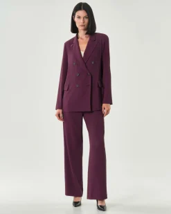 Pantaloni bordeaux Hlo! in crèpe effetto fluido con pinces in vita