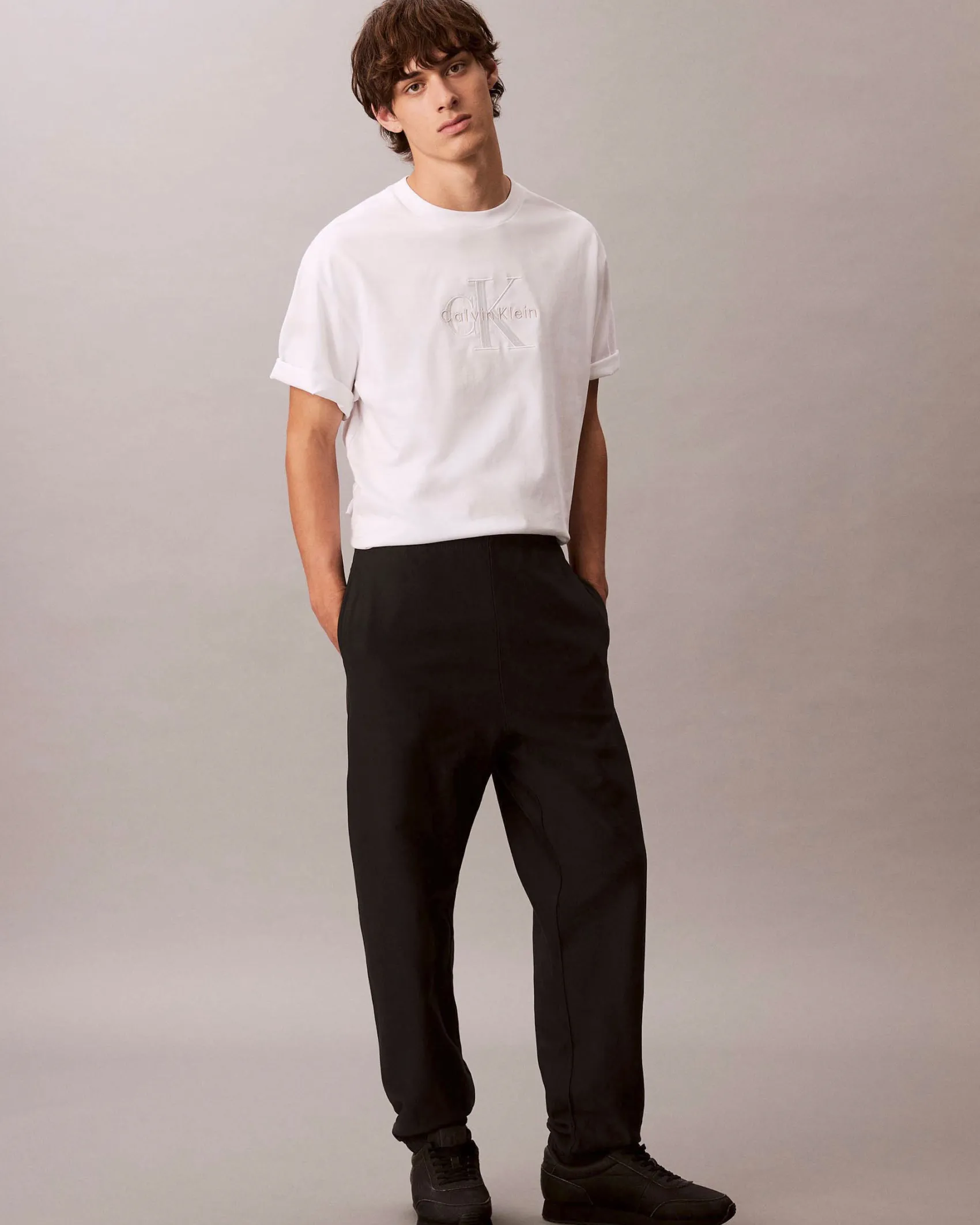 Pantaloni Calvin Klein Jeans neri in felpa di misto cotone