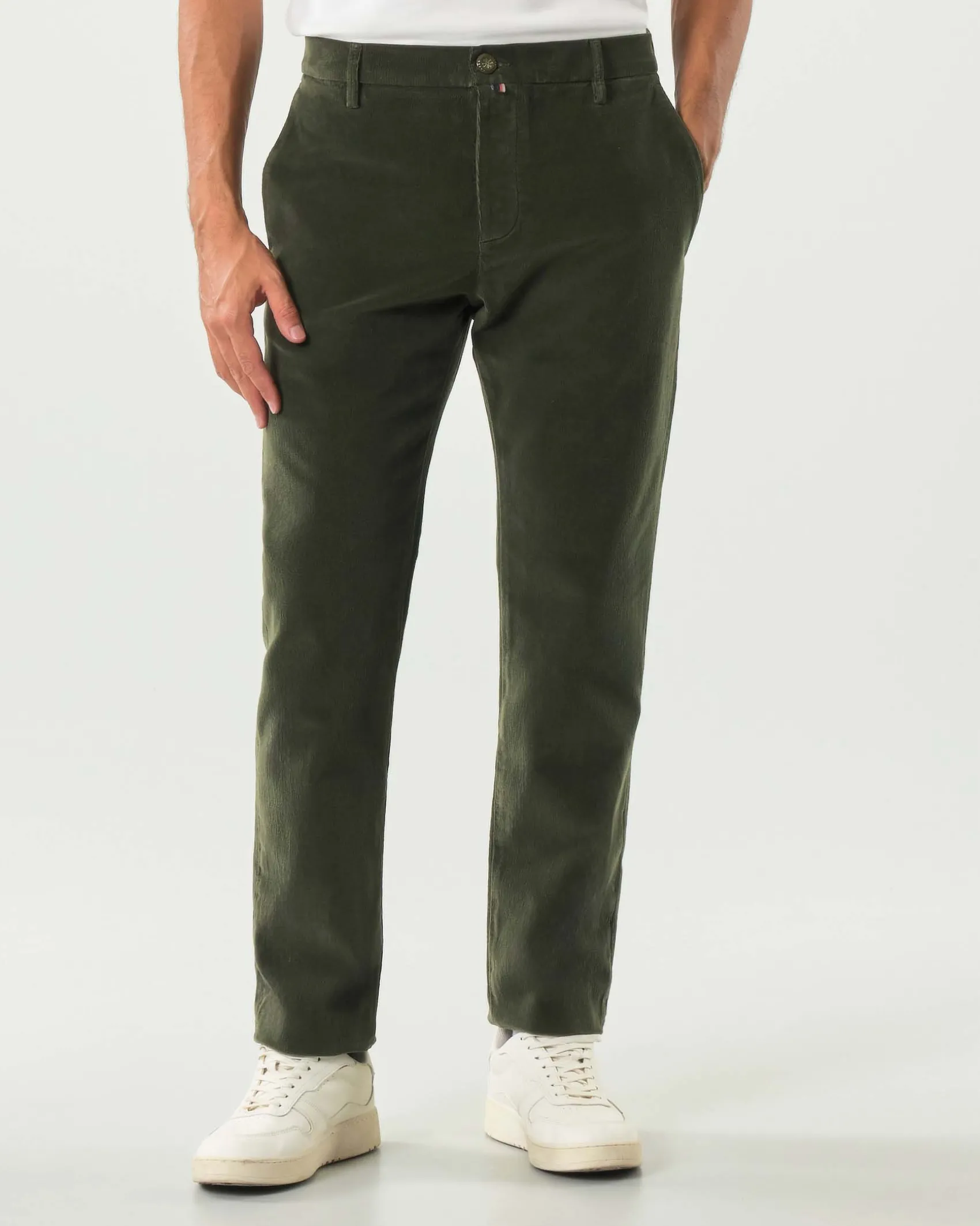 Pantaloni chino Gray slim-fit color militare in velluto di cotone stretch
