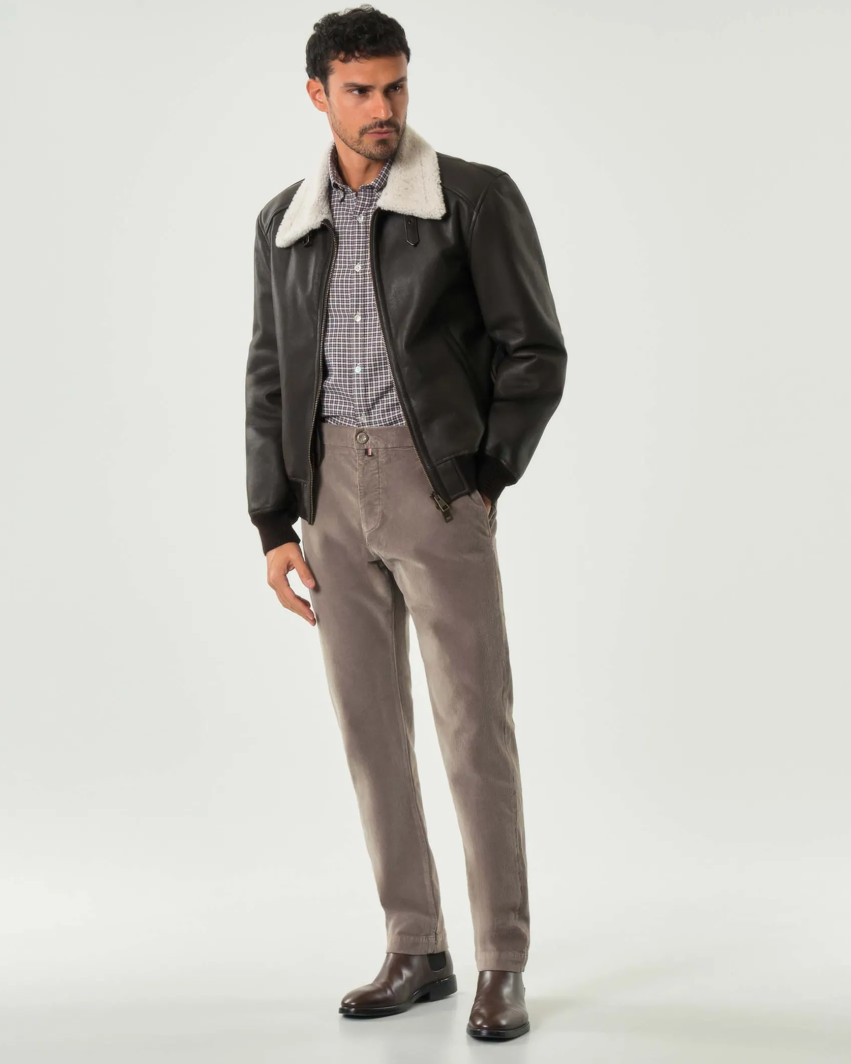 Pantaloni chino Gray slim-fit color fango in velluto di cotone stretch