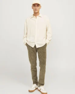 Pantaloni chino Jack & Jones slim-fit color fango in velluto a coste di cotone stretch a vita media